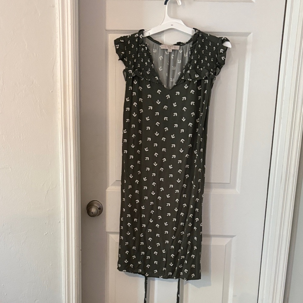 LOFT Dark green and White Mini Dress